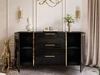 Zweitürige Kommode 158 cm mit drei Schubladen und goldenen Griffen Lunelie Schwarzglanz