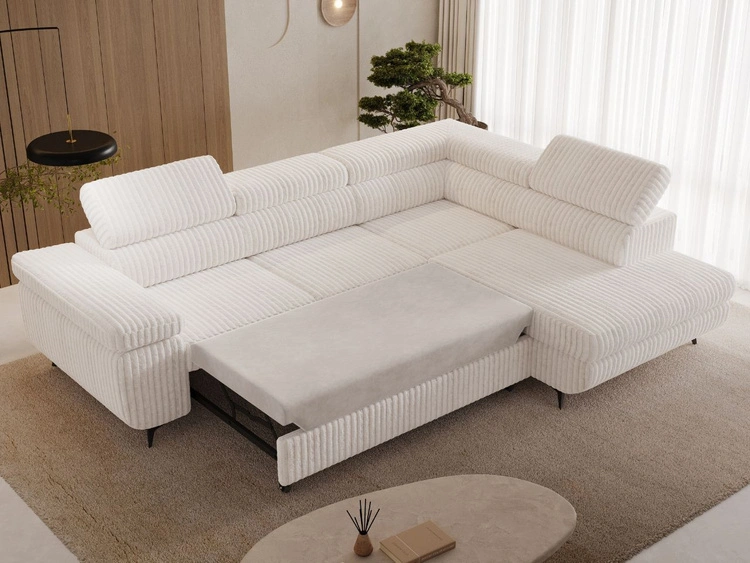 Ecksofa L-Form mit Schlaffunktion und Bettkasten Argon Rechts Creme