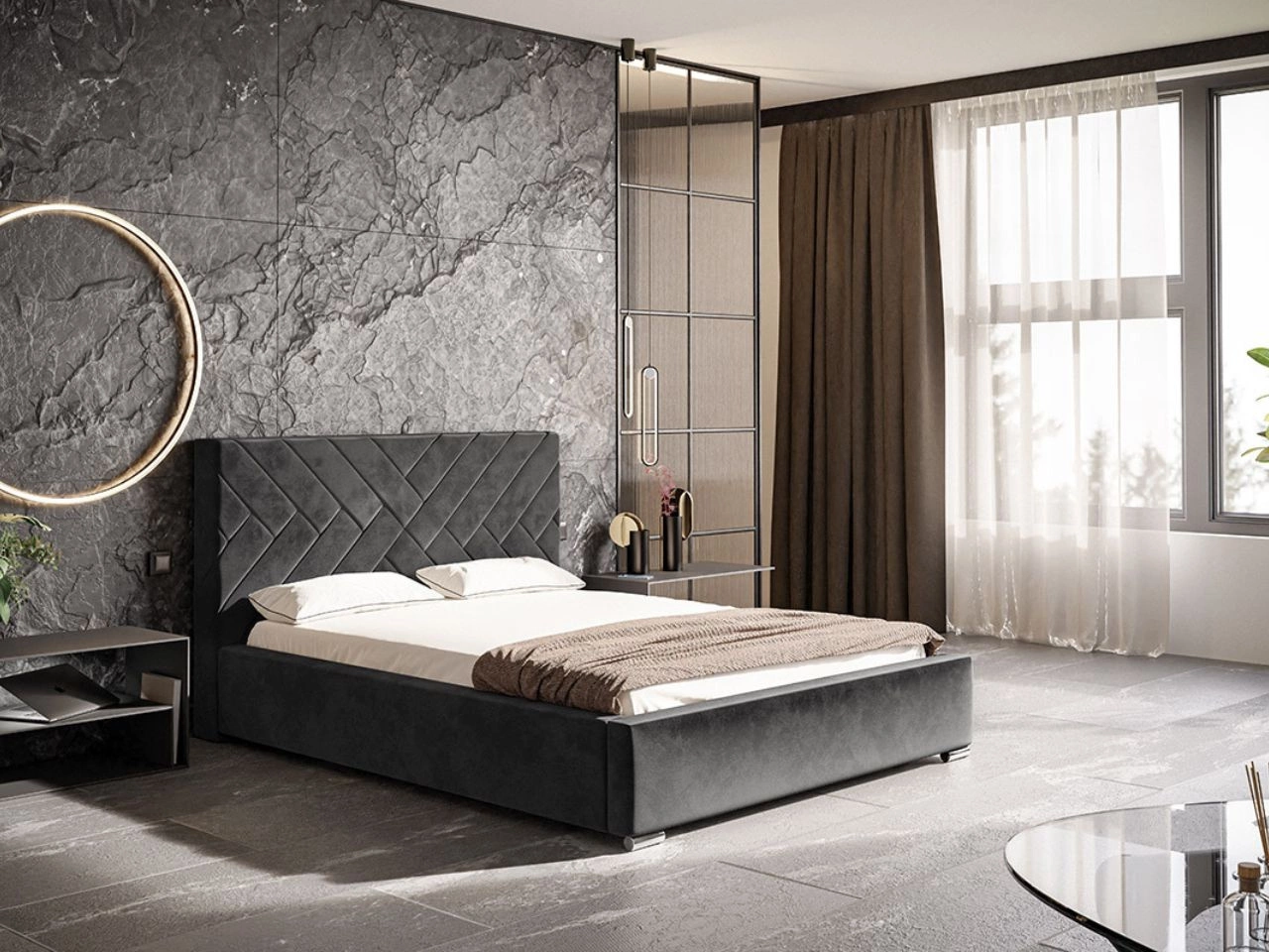 Polsterbett mit Bettkasten und Lattenrost 180x200 Tonale Dunkelgrau