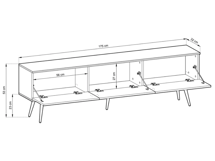 TV-Lowboard mit Türen 175 cm Diolo Weiß mit glatter Front auf goldenen Beinen