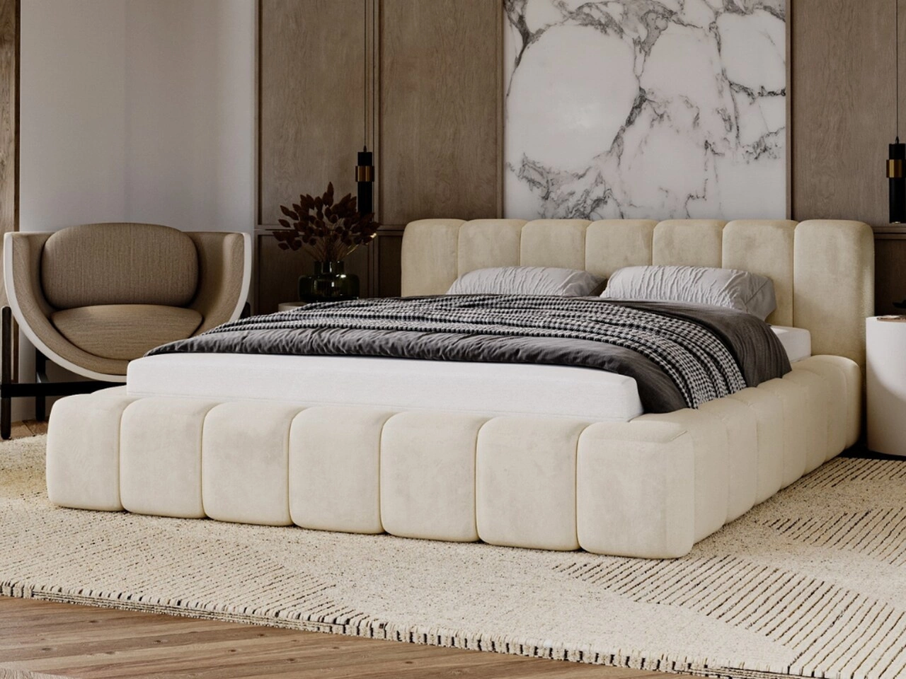Polsterbett mit Bettkasten und Lattenrost 180x200 Ibiza Beige