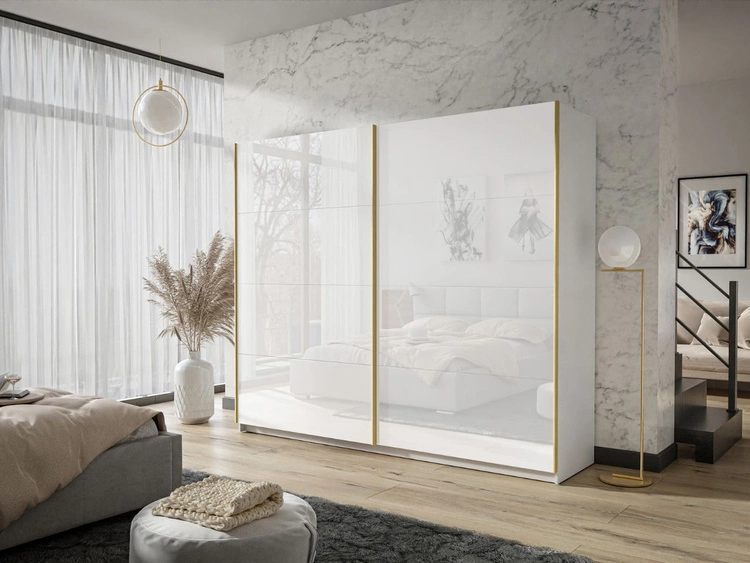 Schwebetürenschrank Zweitüriger 244 cm Noaé Weiß Hochglanz