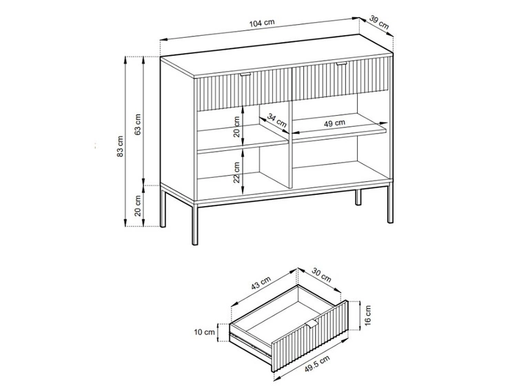 Kommode mit Türen und Schubladen Amber Grau, Schwarz Frame