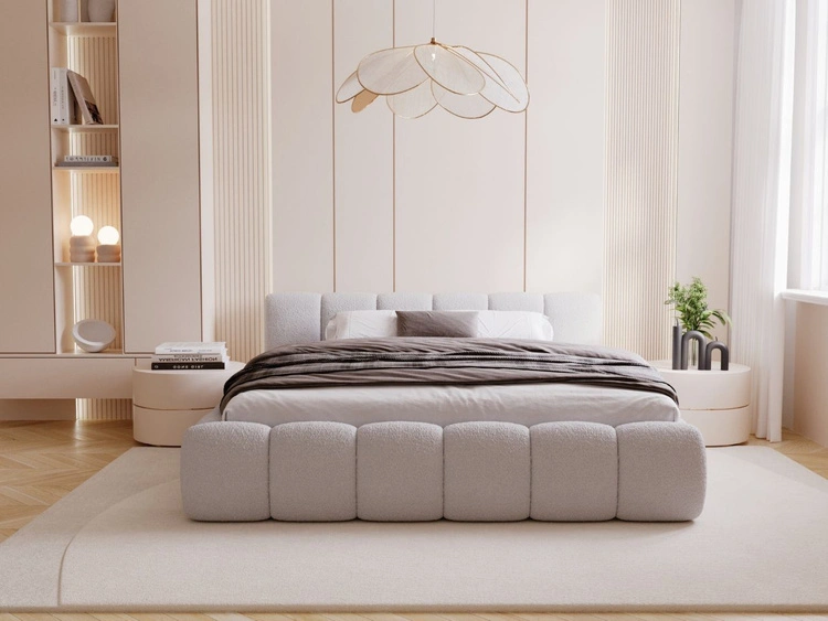 Polsterbett mit Bettkasten und Lattenrost 140x200 Cloud Low Bouclé-Stoff Grau