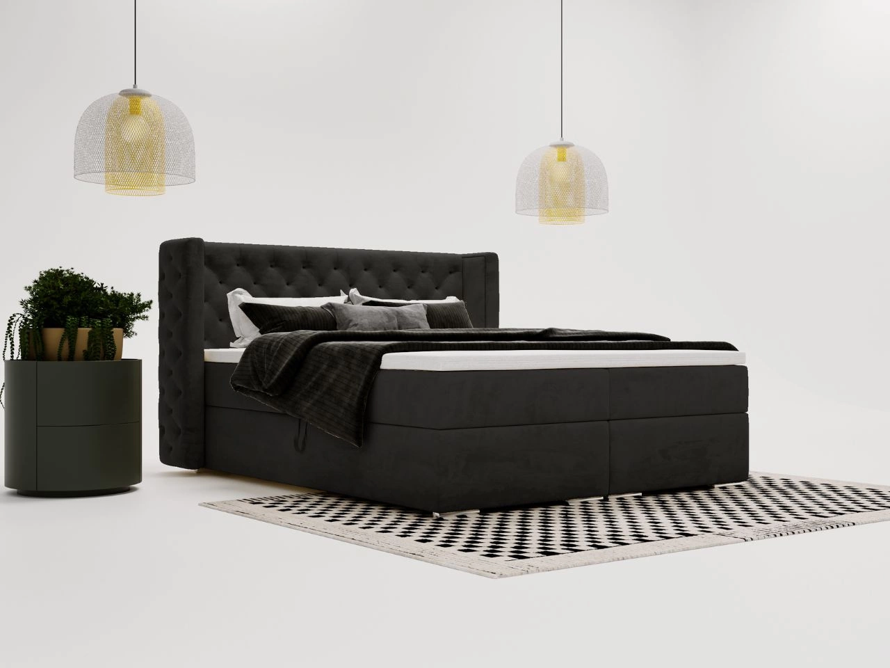 Boxspringbett mit Bettkasten 160x200 Lion Schwarz