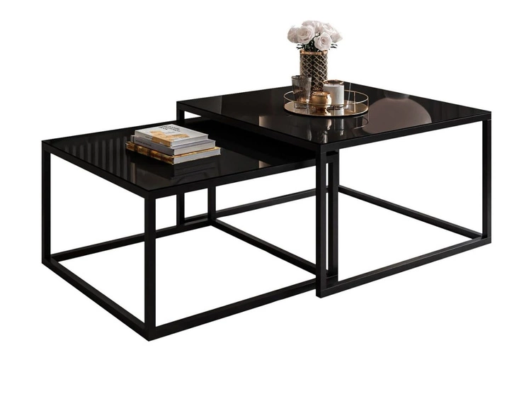 Couchtisch auf schwarzem Gestell mit Glasplatte Asumi Schwarz 35x41
