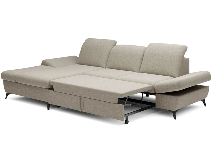 Ecksofa L-Form Links mit Schlaffunktion und Bettkasten Hannover Hellbraun