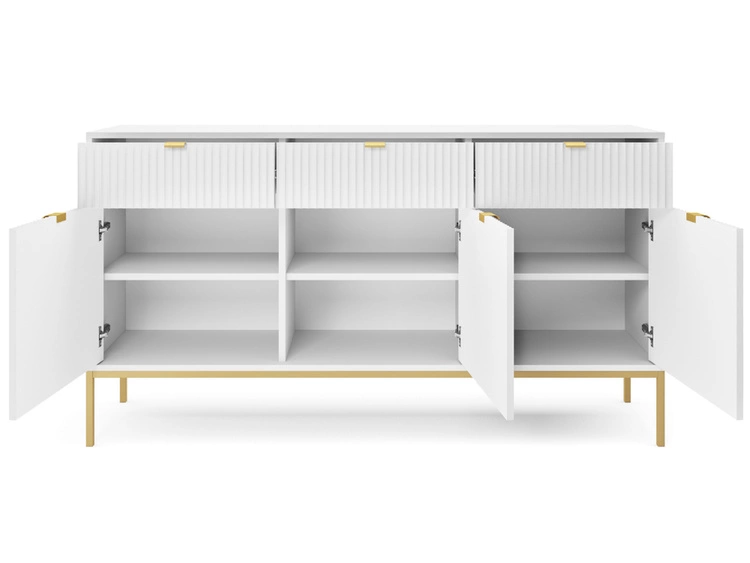 Kommode mit Türen und Schubladen Amber Weiß, Gold Frame