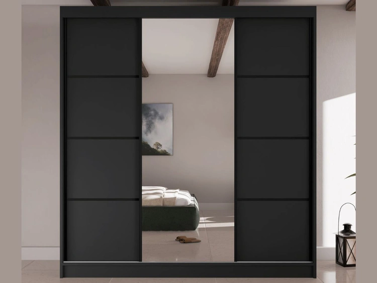 Schiebetürenschrank mit Spiegel 200 cm Vello Schwarz