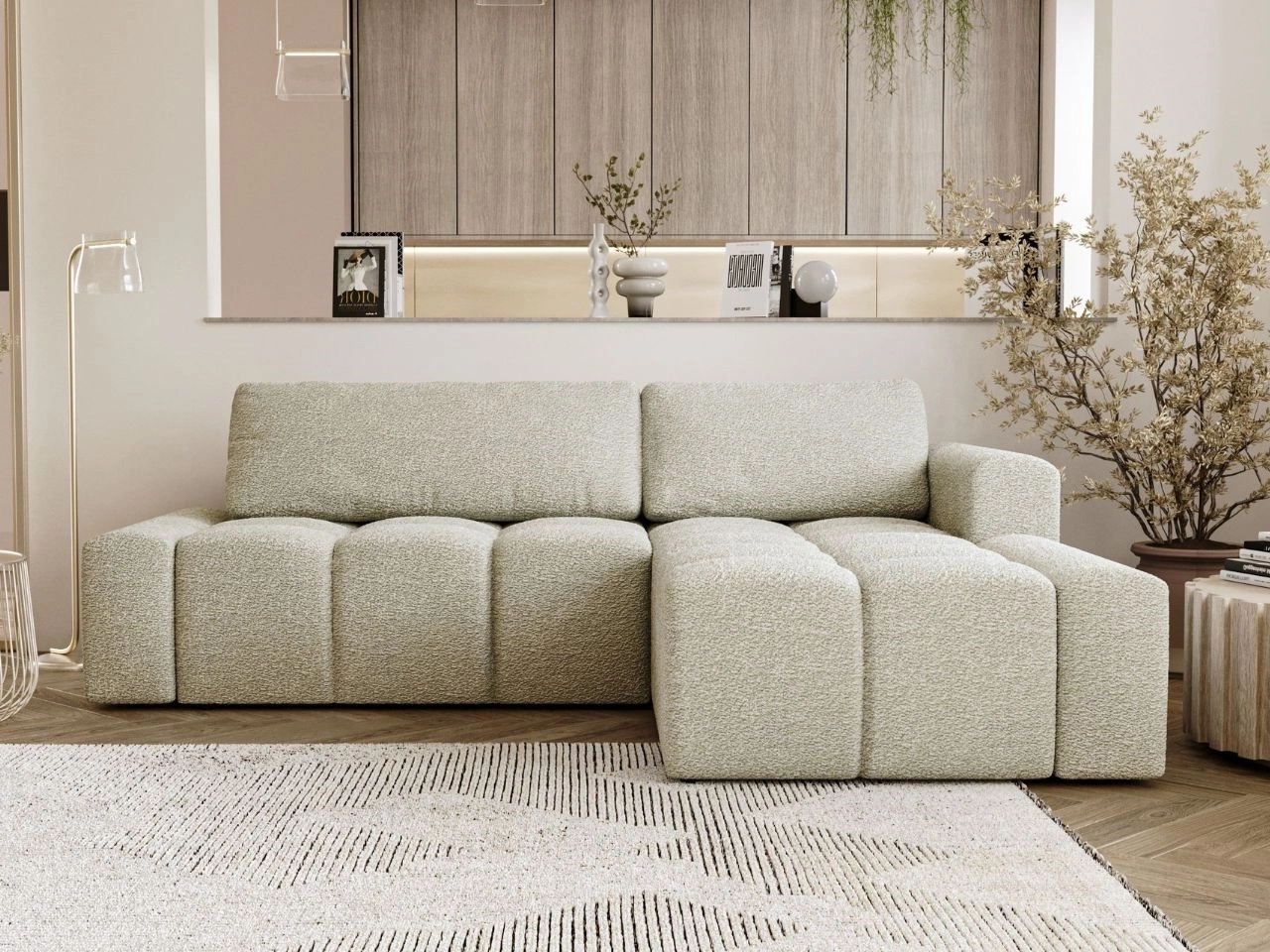Ecksofa L-Form Rechts mit Schlaffunktion und Bettkasten Lana Beige