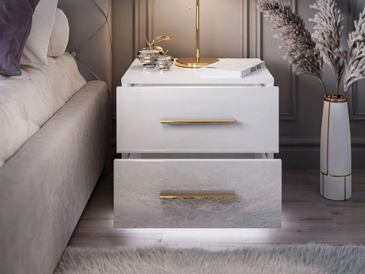Nachttisch mit zwei Schubladen Nuveo Lux Weiß Hochglanz