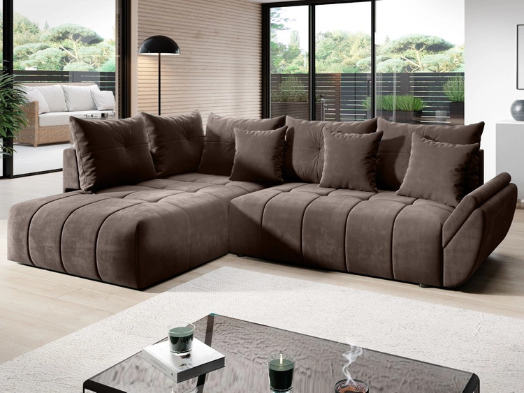 Ecksofa L-Form mit Schlaffunktion und Bettkasten Genoa Braun