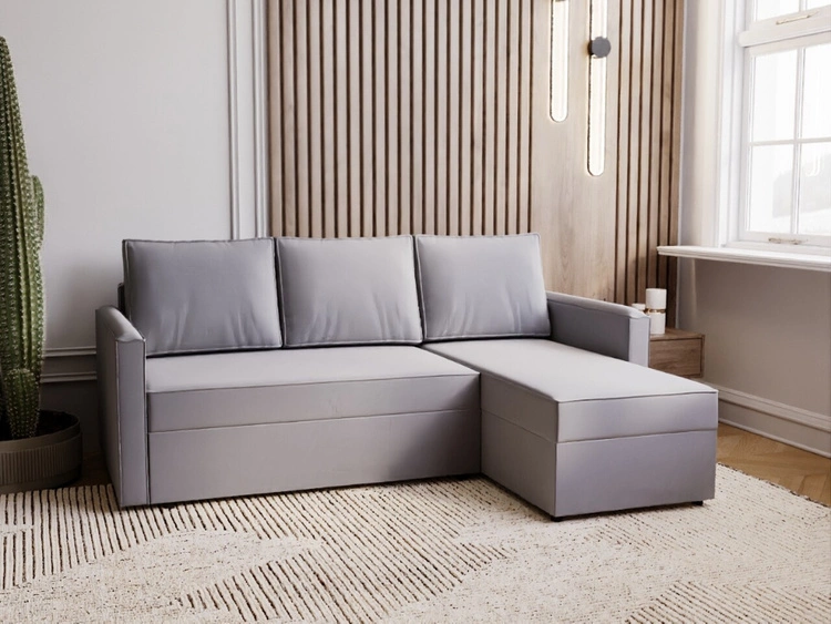 Ecksofa L-Form mit Schlaffunktion und Bettkasten Vasto Grau