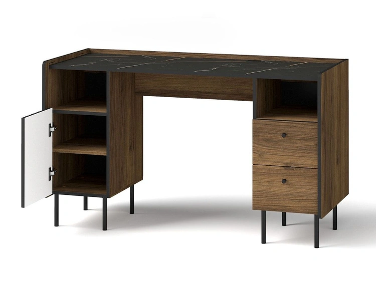 Schreibtisch mit Schubladen und Schrank Nussbaum Warmia, Schwarz