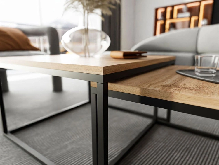 Couchtisch auf schwarzem Gestell Asumi Eiche Wotan 40x46