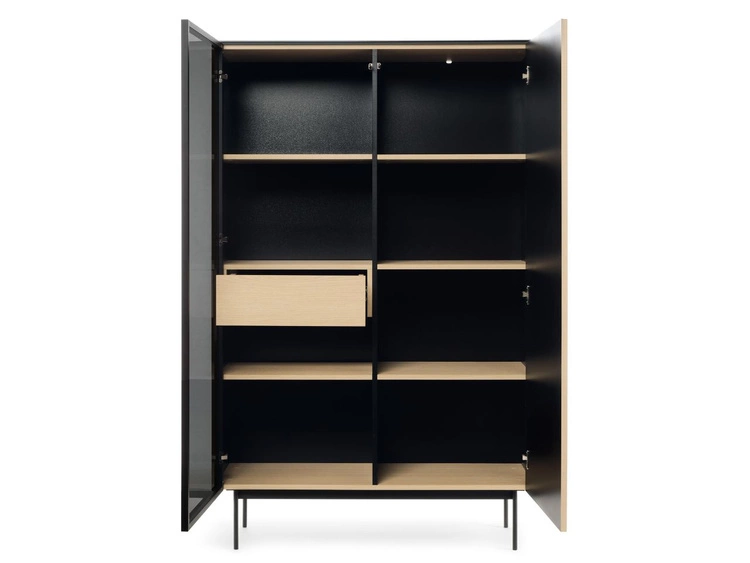 Standvitrine mit einer Glastür, LED-Beleuchtung und Schublade für das Wohnzimmer Auroé Eiche Vicenza