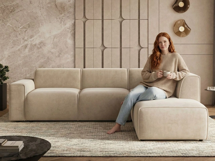 Ecksofa L-Form Rechts Eluno Beige