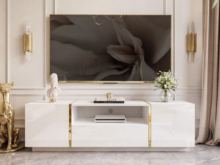 Wohnzimmer-Set im Glamour-Stil Lunelie Weiß Hochglanz