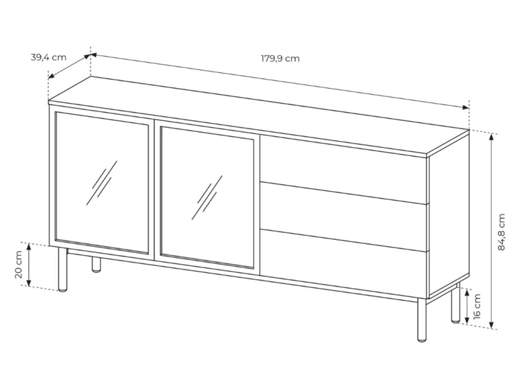 Kommode mit Türen und Schubladen 180 Loara Eich Evoke, Schwarz