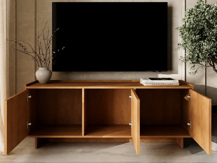 Dreitüriges TV-Lowboard 147 cm für Wohnzimmer Azumi Karamell Eiche