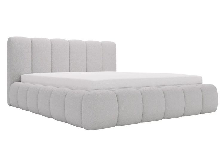 Polsterbett ohne Bettkasten mit Lattenrost 140x200 Cloud aus Bouclé-Stoff Hellgrau