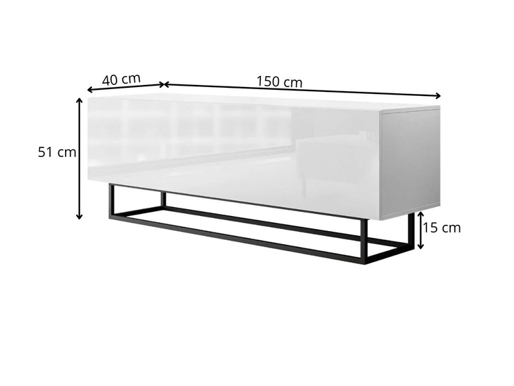 TV-Lowboard mit Türen auf Weißen Metallgestell 150 cm Nodoo Weiß Hochglanz
