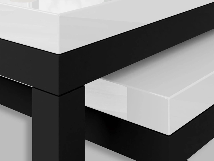 Couchtisch auf schwarzem Gestell Asumi Weiß Hochglanz 36x42