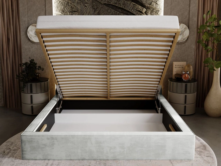 Polsterbett mit Bettkasten und Lattenrost 140x200 Apollo Hellgrau