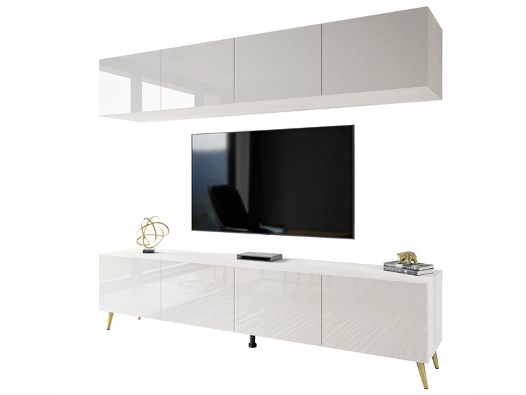 Wohnwand für das Wohnzimmer auf Goldenen Metallbeinen Noaé Weiß Hochglanz