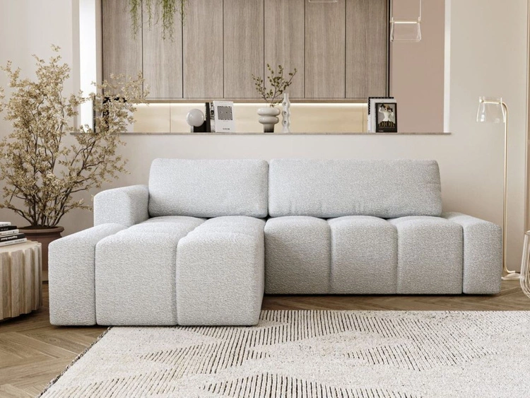 Ecksofa L-Form Links mit Schlaffunktion und Bettkasten Lana Weiß