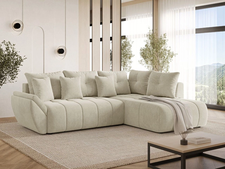 Ecksofa L-Form mit Schlaffunktion und Bettkasten Genoa Beige
