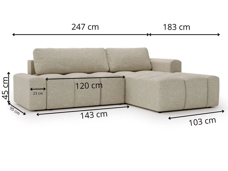 Ecksofa L-Form Rechts mit Schlaffunktion und Bettkasten Lana Beige
