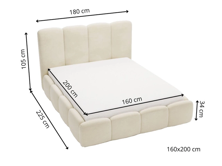 Polsterbett mit Bettkasten und Lattenrost 160x200 Galli Beige