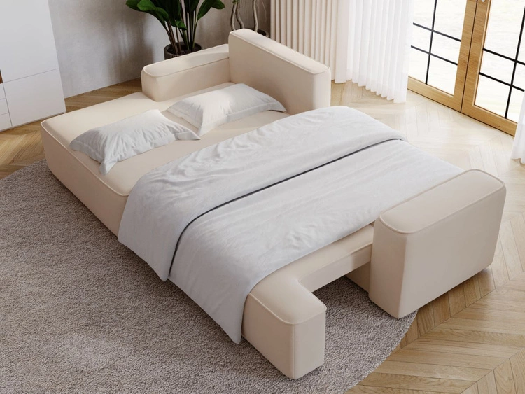 Ecksofa L-Form Links mit Schlaffunktion und Bettkasten California Beige