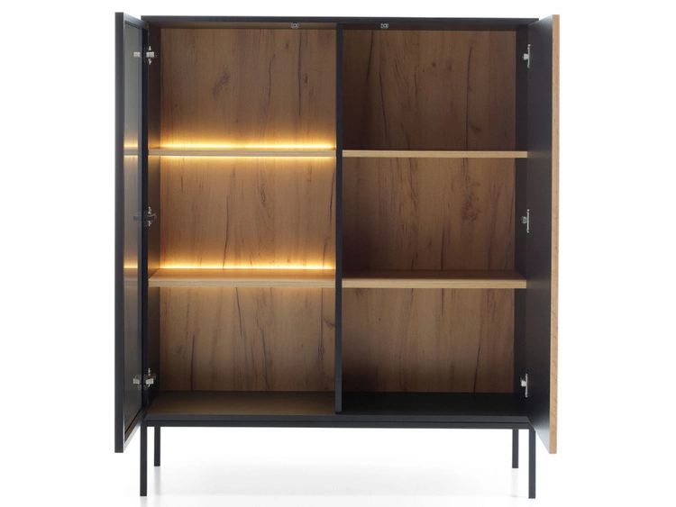 Vitrinenschrank mit Led Deo 126 cm Schwarz, EIche Wotan