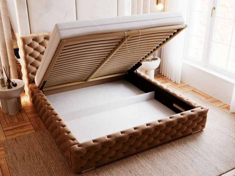 Polsterbett mit Bettkasten und Lattenrost 120x200 Astra Braun