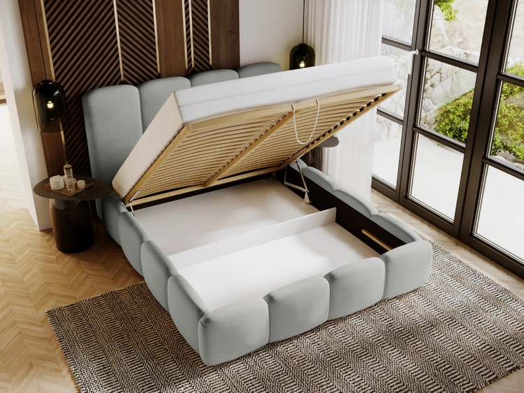 Polsterbett mit Bettkasten und Lattenrost 140x200 Galli Hellgrau