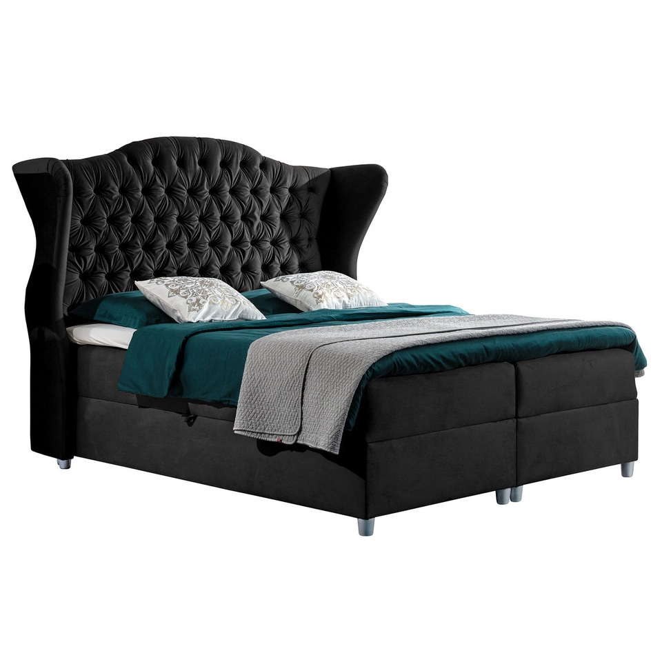 Chesterfield Boxspringbett mit Bettkasten 180x200 Kate - Schwarz