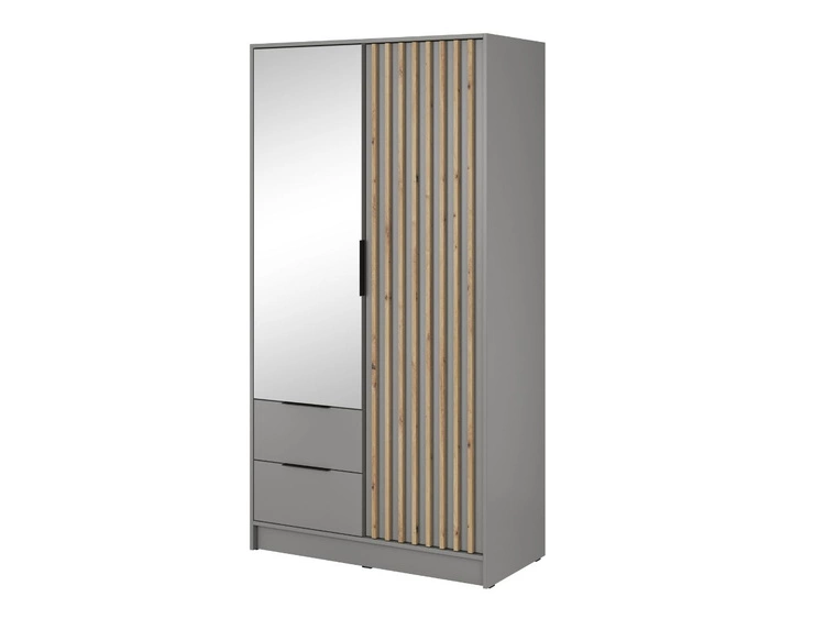 Kleiderschrank mit Spiegel 105 cm Macron Grau, Artisan Eiche