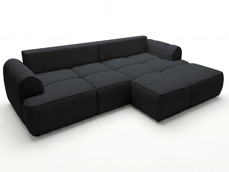 Ecksofa L-Form Rechts mit Schlaffunktion und Bettkasten Bonno Schwarz