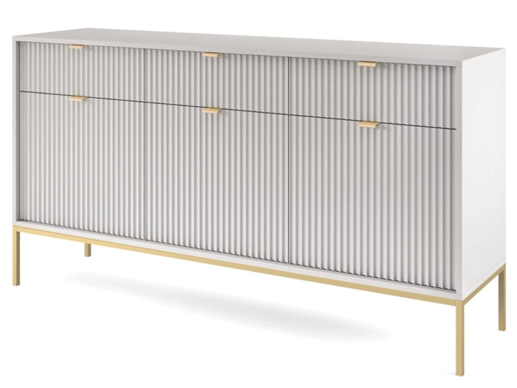 Kommode mit Türen und Schubladen Amber Grau auf goldenen Beinen