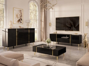 Wohnzimmer-Set im Glamour-Stil auf Beinen Lunelie Schwarz Hochglanz