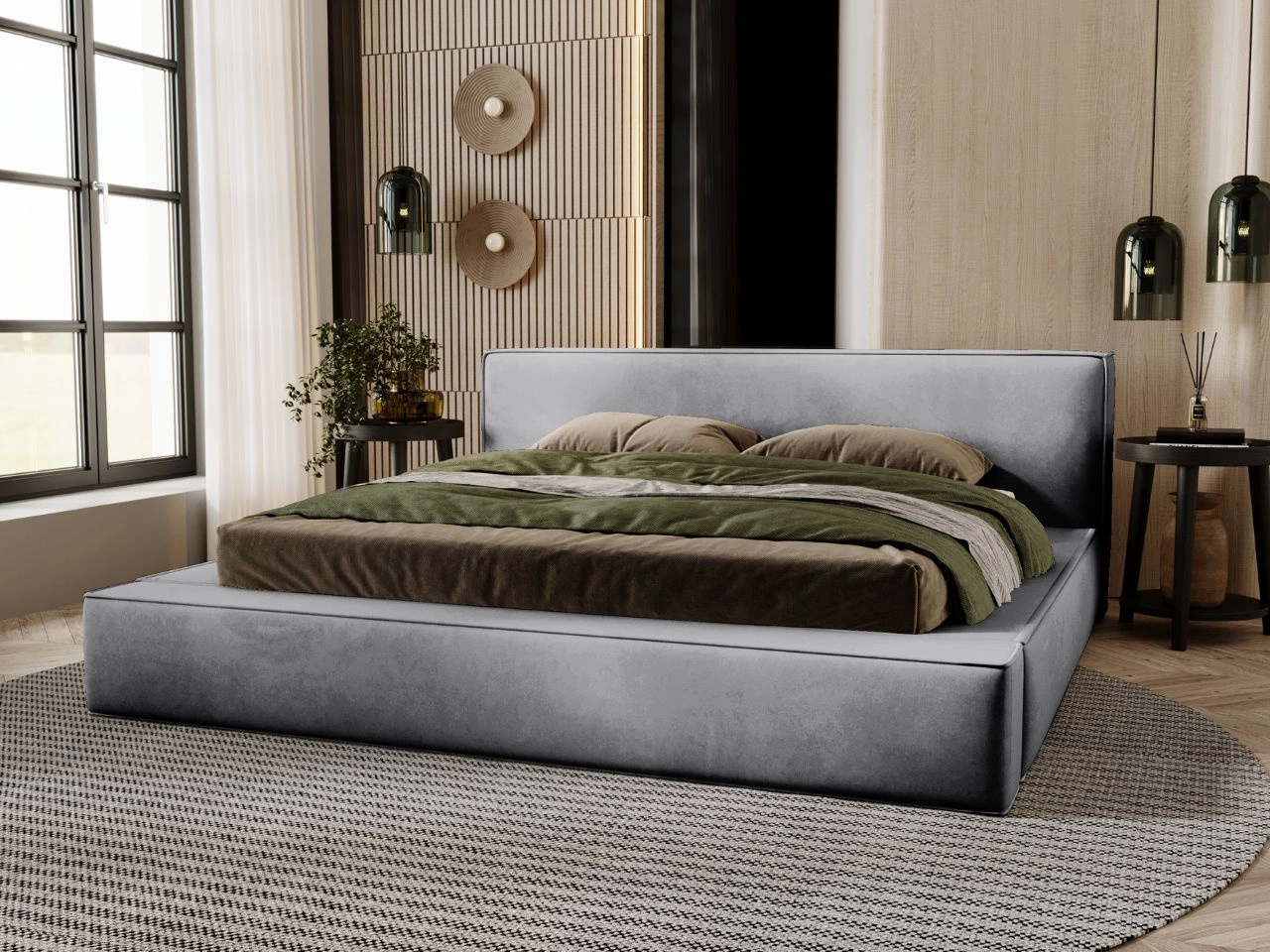 Polsterbett mit Bettkasten und Lattenrost 160x200 Mali Grau