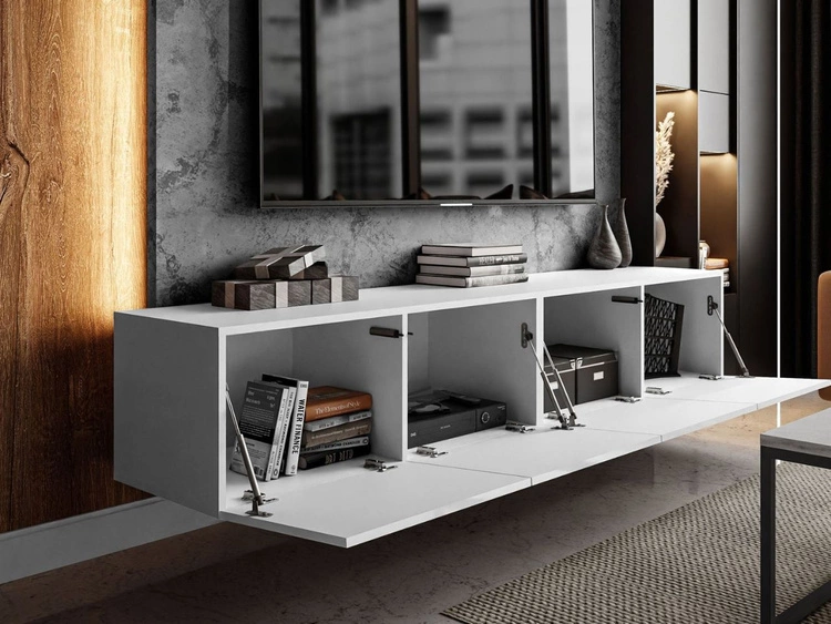 Hängeschrank mit Türen und LED-Beleuchtung 200 cm Nodoo Weiß Hochglanz