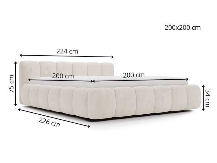 Polsterbett mit Bettkasten und Lattenrost 200x200 Cloud Low Beige