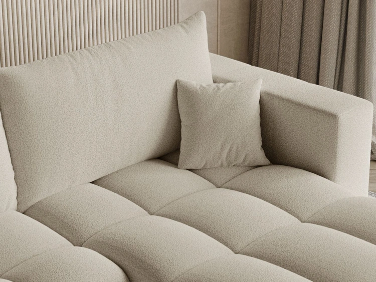 Ecksofa L-Form mit Schlaffunktion und Bettkasten Neva Bouclé-Stoff Beige
