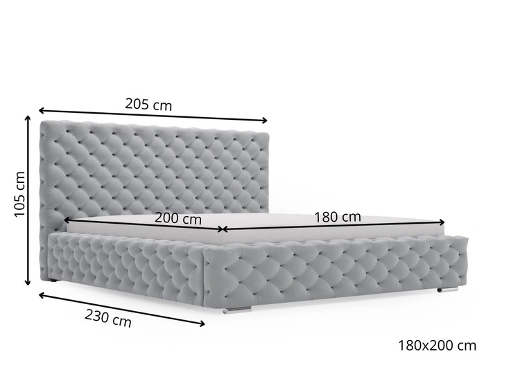Polsterbett mit Bettkasten und Lattenrost 180x200 Astra Hellgrau