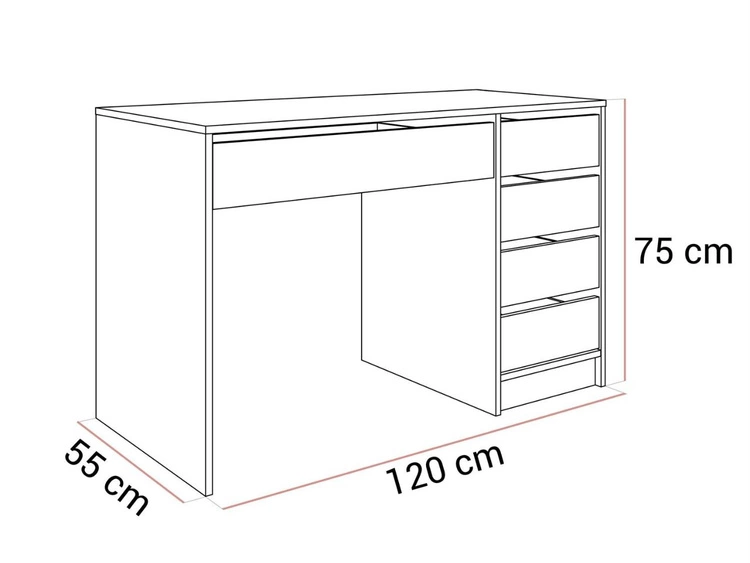 Schreibtisch mit fünf Schubladen Melo Weiß Matt