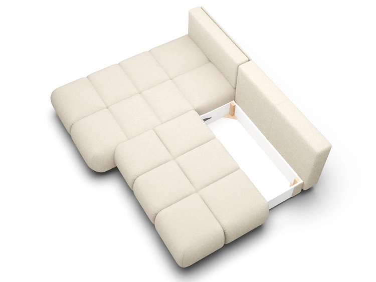 Ecksofa mit Schlaffunktion und Bettkasten Links Milet Creme