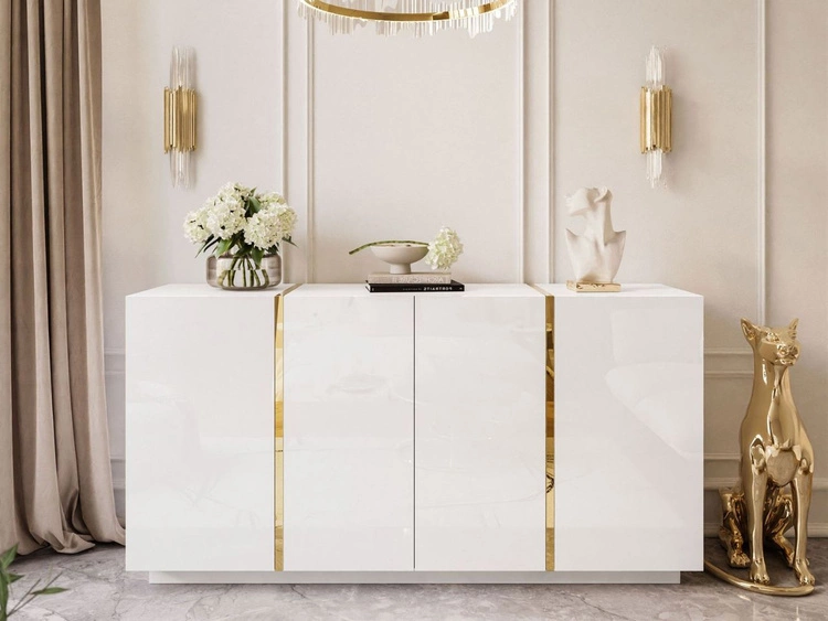 Viertürige Kommode 158 cm Glamour-Stil Lunelie Weißglanz